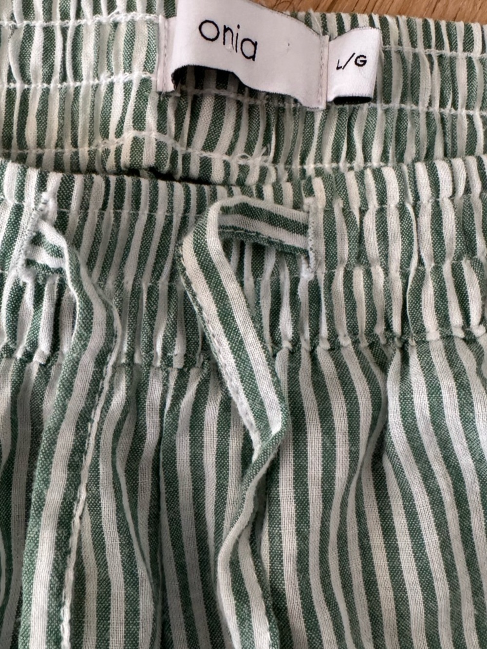 Onia Wide Leg Drawstring Pant Green White Stripe Size Large - Picture 4 of 7